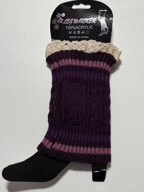 NWT Y2K Whimsigoth Purple Pink Knit Leg Warmers Lace Trim Fairycore Balletcore